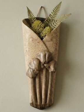 Hilborn Vintage Studio Art Pottery 3D Mushroom Relief Wall Pocket Vase Signed